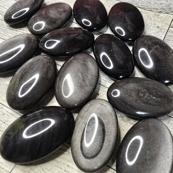 Silver Sheen Obsidian Crystal Palmstone - Picture 5 of 6